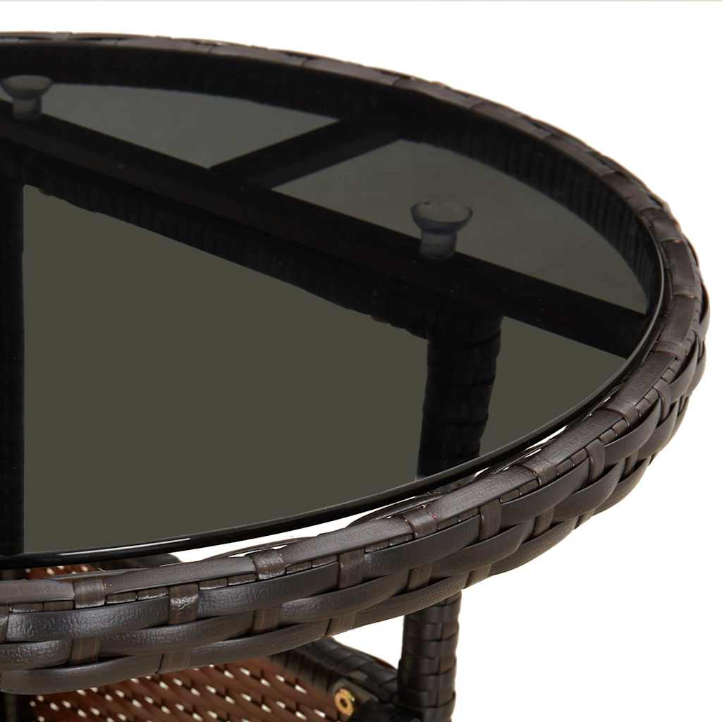 310599 vidaXL Garden Table Ø60x75 cm Tempered Glass and Poly Rattan Brown