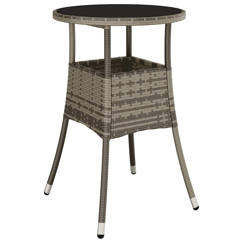 310600 vidaXL Garden Table Ø60x75 cm Tempered Glass and Poly Rattan Grey