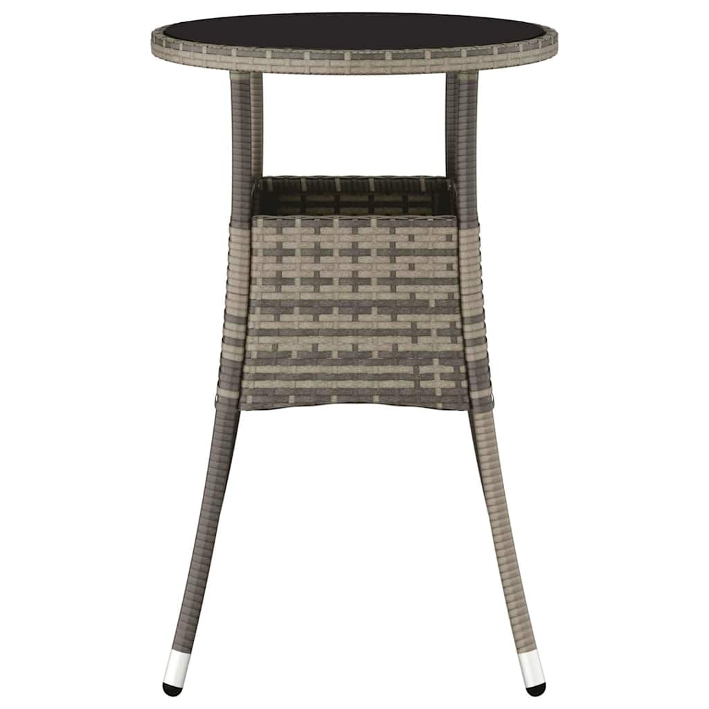 310600 vidaXL Garden Table Ø60x75 cm Tempered Glass and Poly Rattan Grey