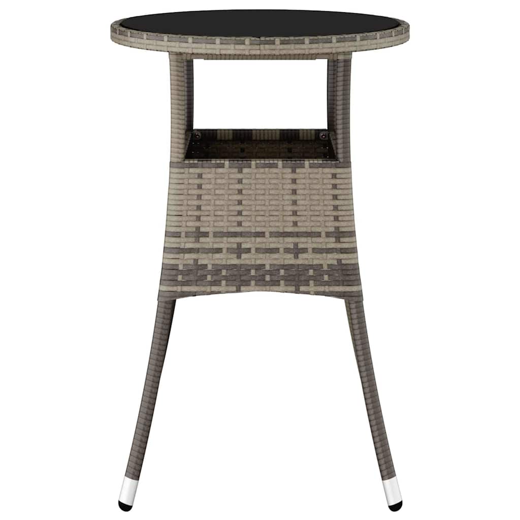 310600 vidaXL Garden Table Ø60x75 cm Tempered Glass and Poly Rattan Grey