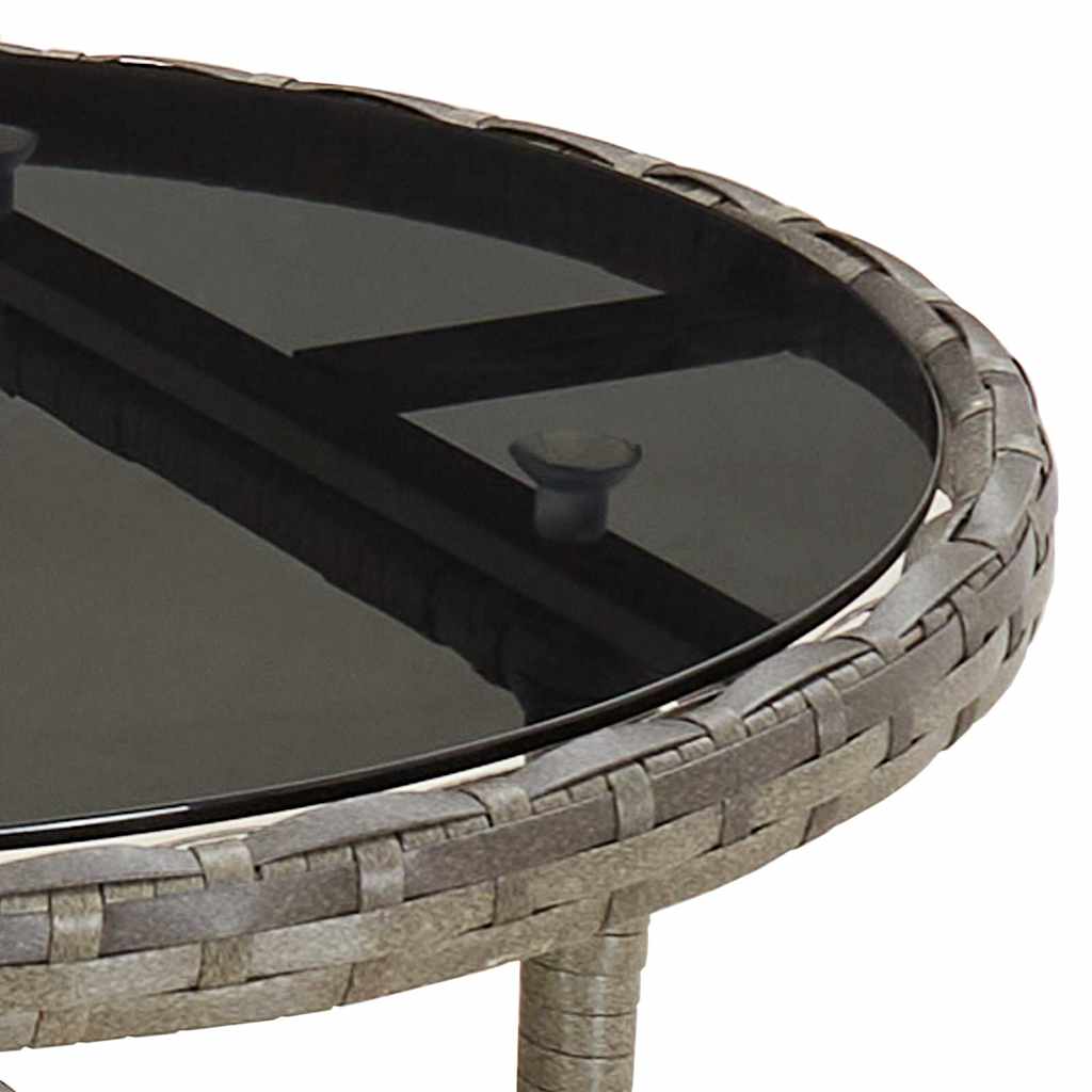 310600 vidaXL Garden Table Ø60x75 cm Tempered Glass and Poly Rattan Grey
