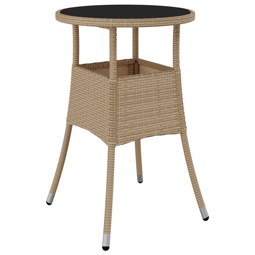 310601 vidaXL Garden Table Ø60x75 cm Tempered Glass and Poly Rattan Beige
