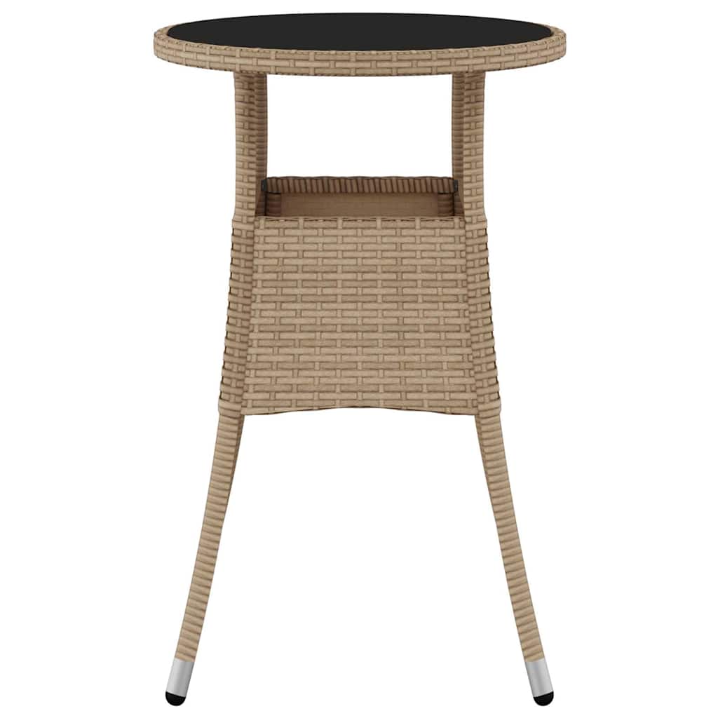 310601 vidaXL Garden Table Ø60x75 cm Tempered Glass and Poly Rattan Beige