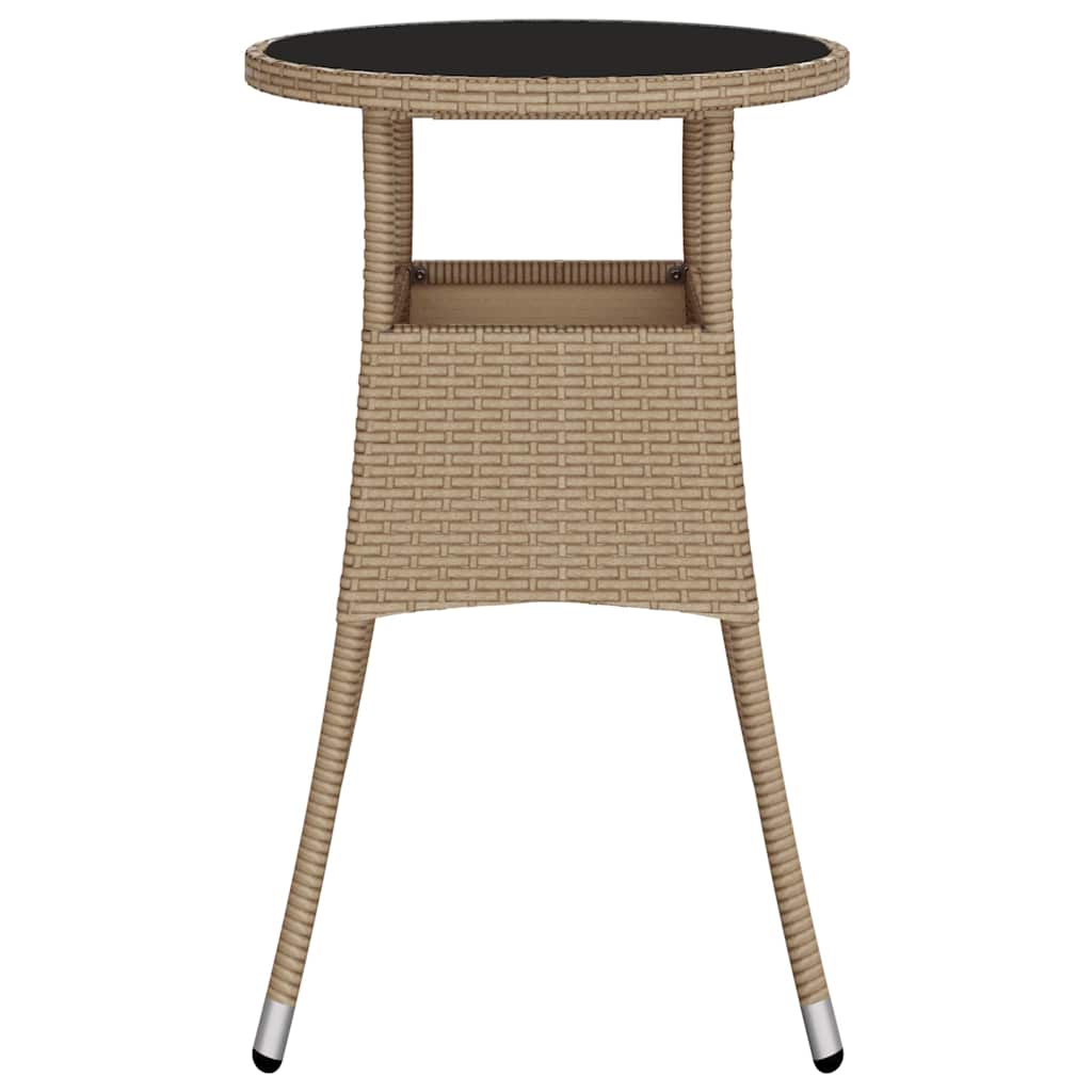310601 vidaXL Garden Table Ø60x75 cm Tempered Glass and Poly Rattan Beige