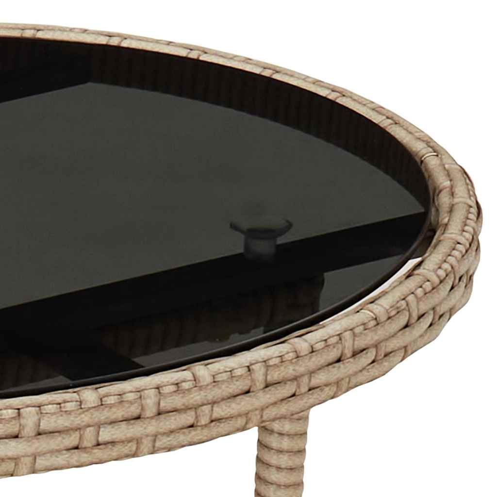 310601 vidaXL Garden Table Ø60x75 cm Tempered Glass and Poly Rattan Beige