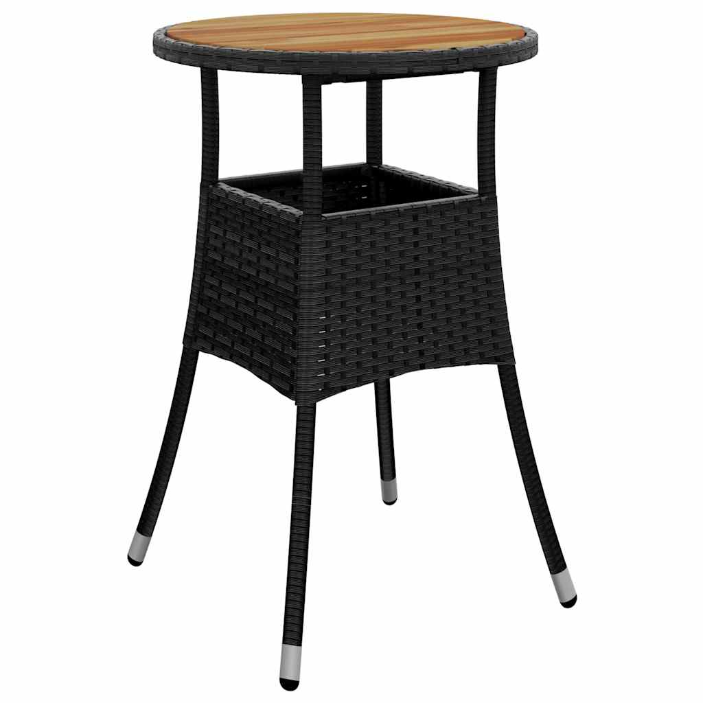 310602 vidaXL Garden Table Ø60x75 cm Acacia Wood and Poly Rattan Black