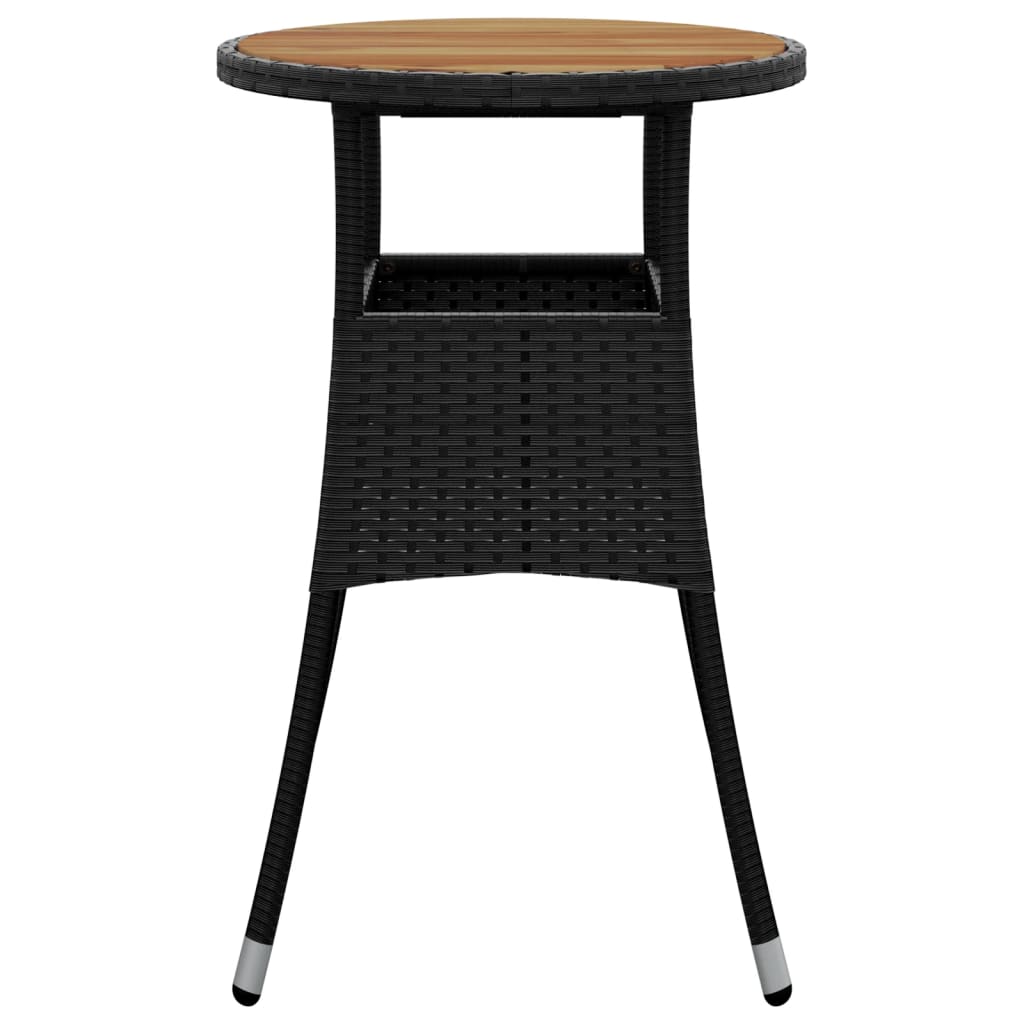 vidaXL Garden Table Ø60x75 cm Acacia Wood and Poly Rattan Black