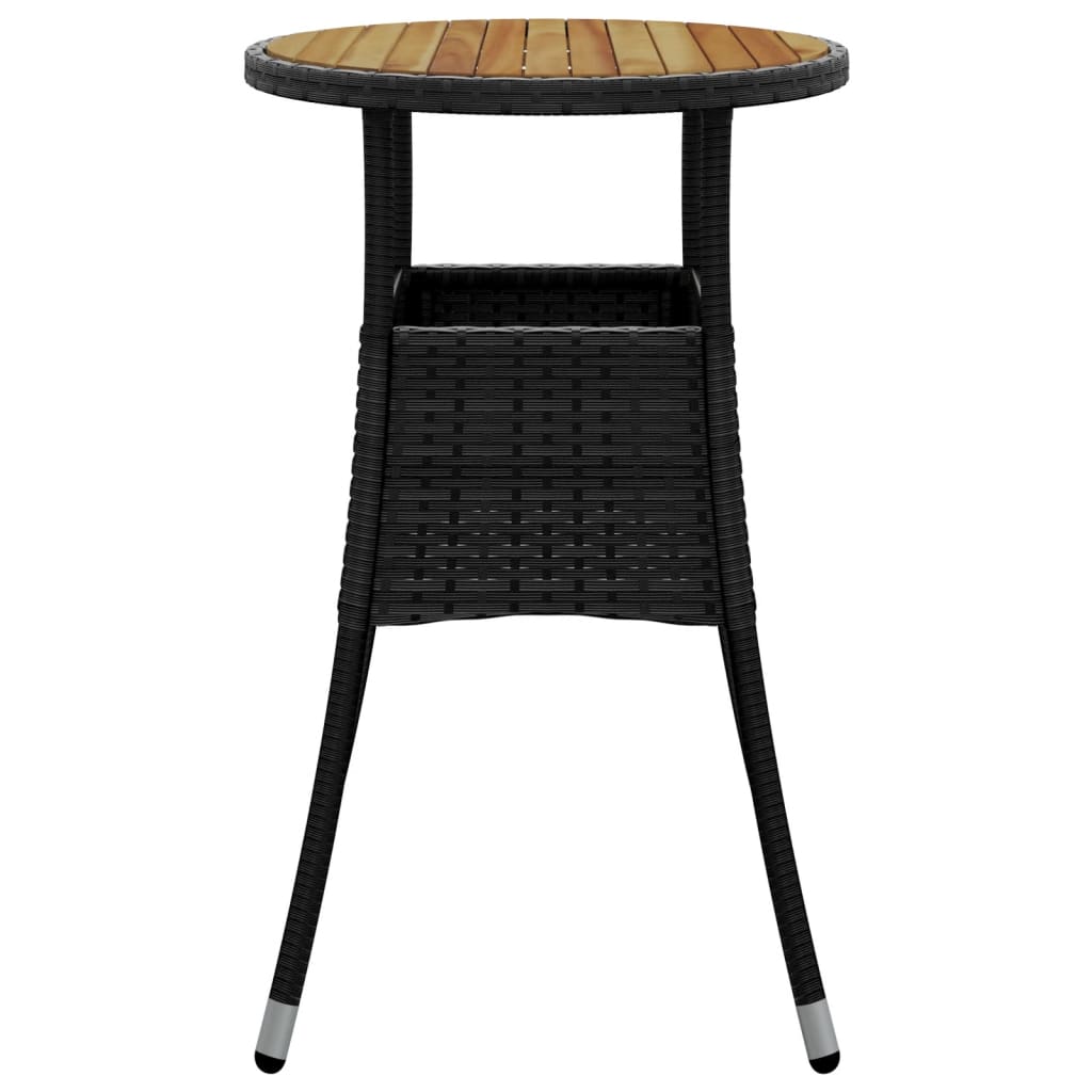 vidaXL Garden Table Ø60x75 cm Acacia Wood and Poly Rattan Black