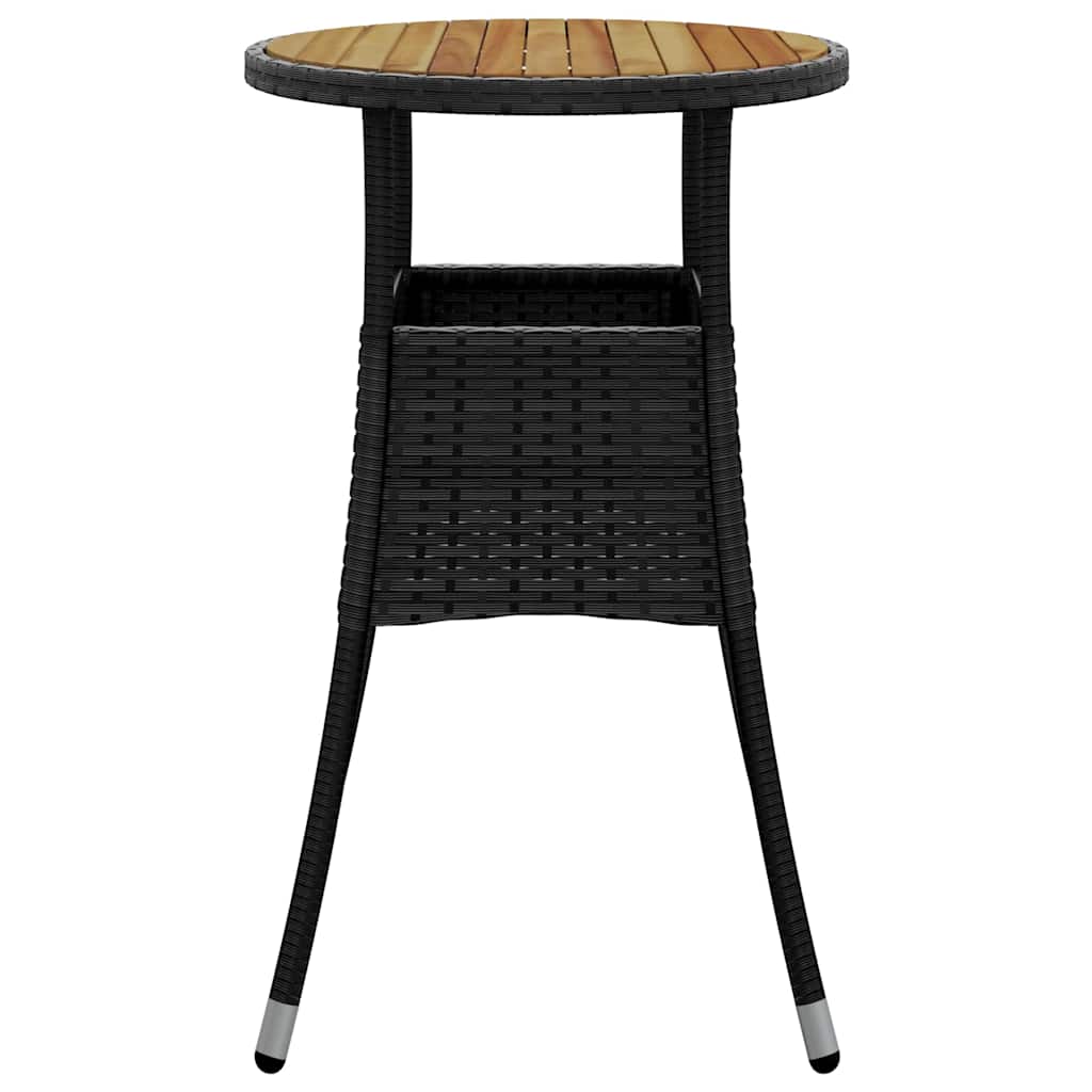 310602 vidaXL Garden Table Ø60x75 cm Acacia Wood and Poly Rattan Black