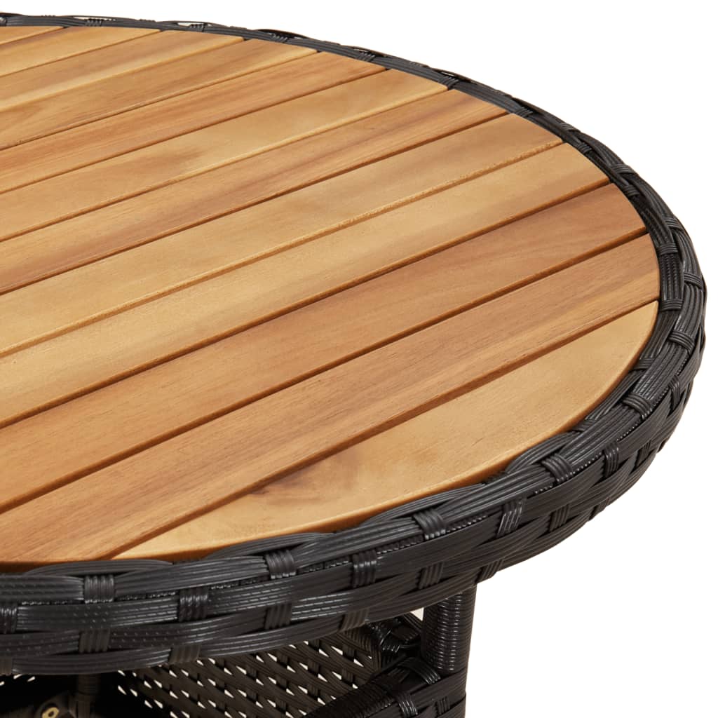 vidaXL Garden Table Ø60x75 cm Acacia Wood and Poly Rattan Black