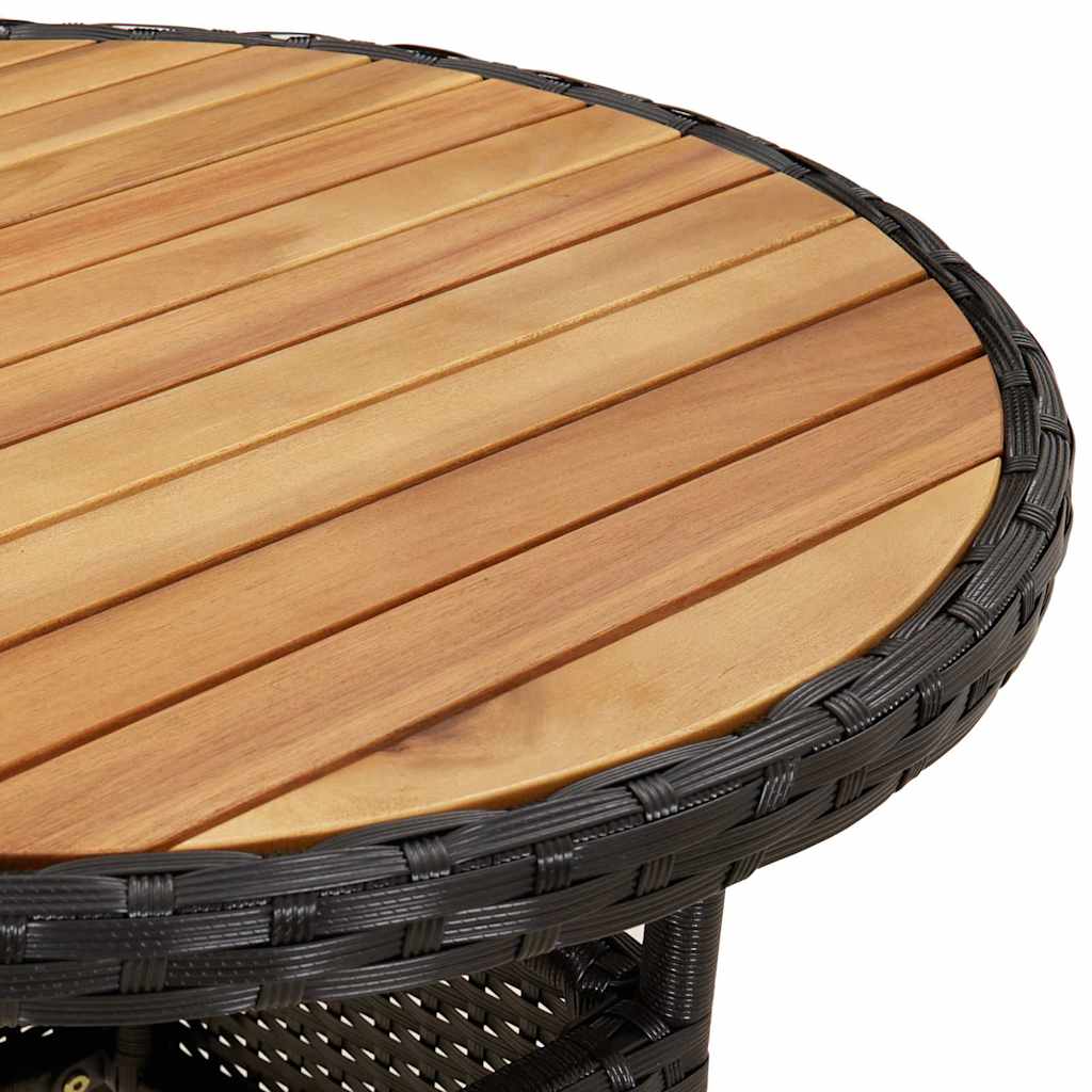 310602 vidaXL Garden Table Ø60x75 cm Acacia Wood and Poly Rattan Black