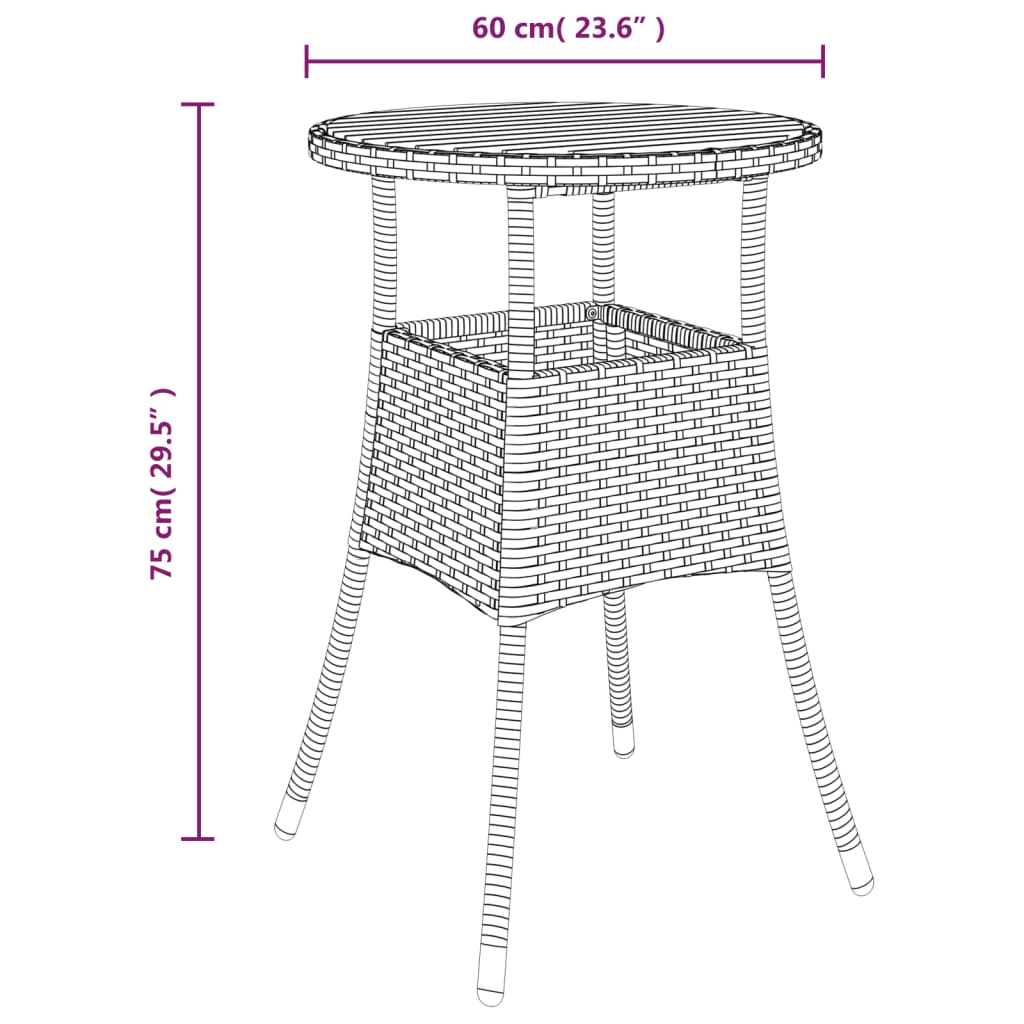 vidaXL Garden Table Ø60x75 cm Acacia Wood and Poly Rattan Black