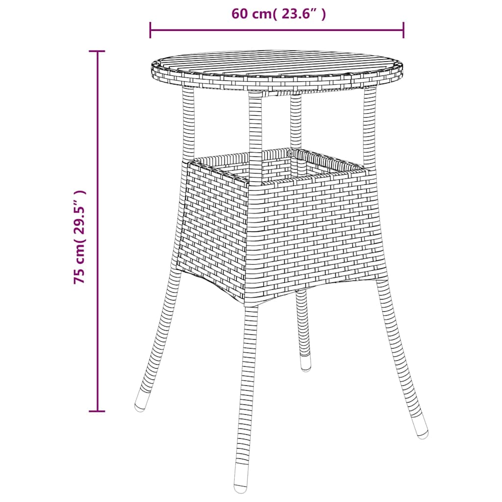 310602 vidaXL Garden Table Ø60x75 cm Acacia Wood and Poly Rattan Black