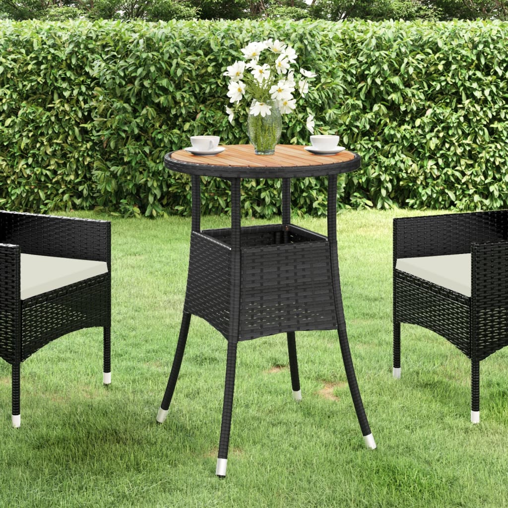 vidaXL Garden Table Ø60x75 cm Acacia Wood and Poly Rattan Black