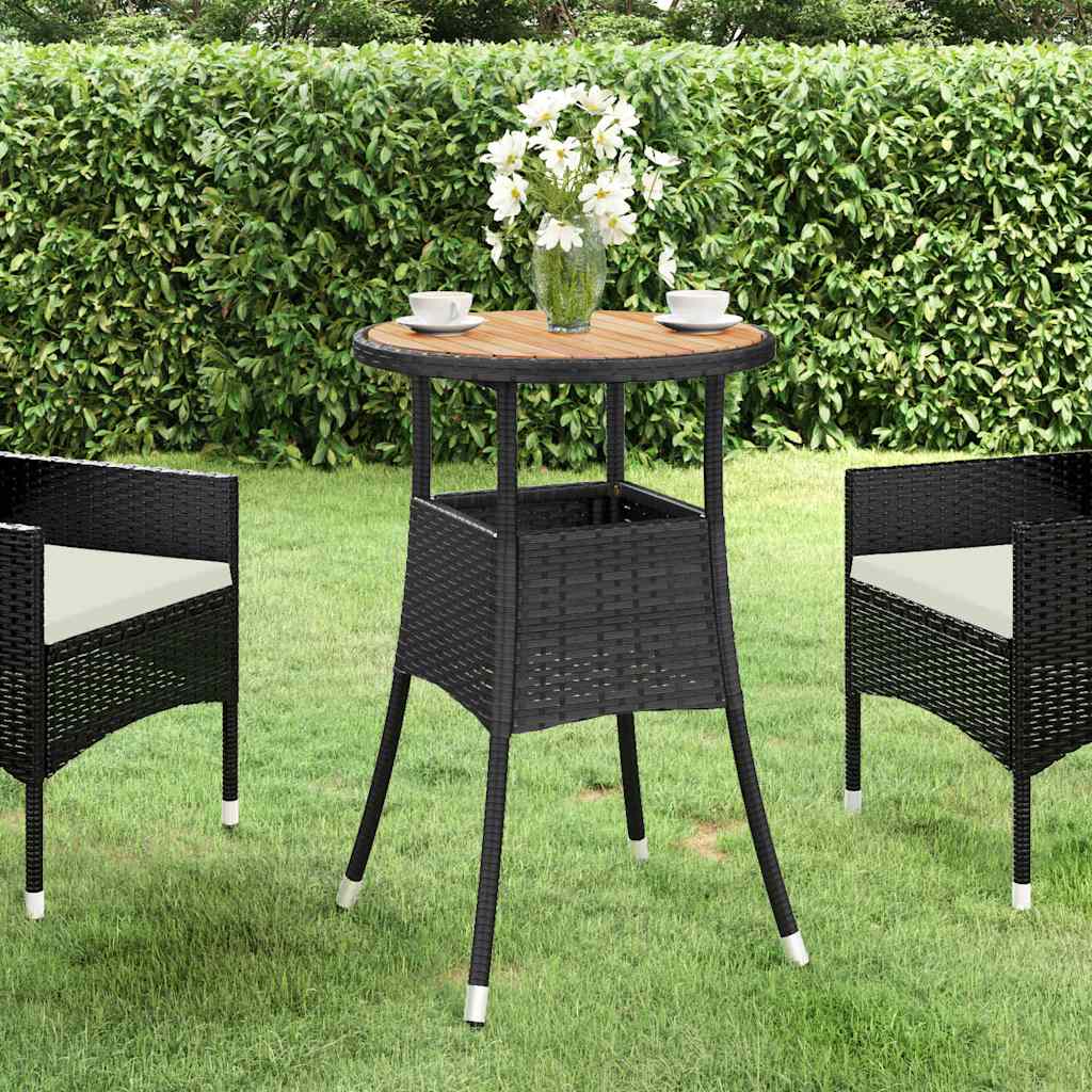 310602 vidaXL Garden Table Ø60x75 cm Acacia Wood and Poly Rattan Black