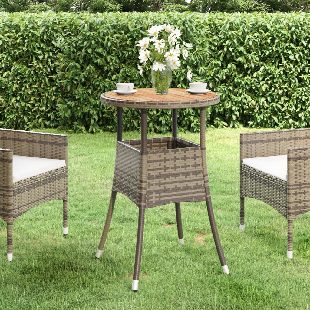 310603 vidaXL Garden Table Ø60x75 cm Acacia Wood and Poly Rattan Grey