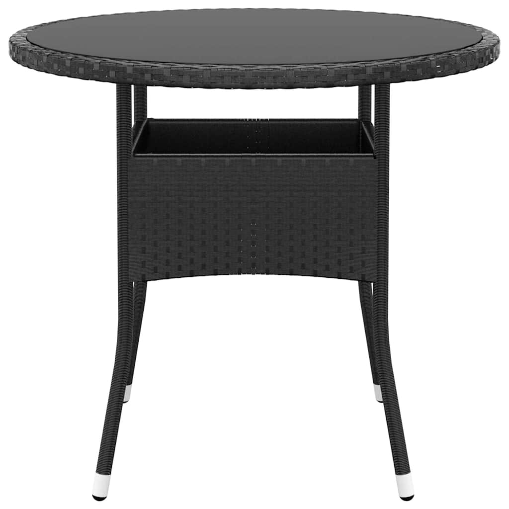 310604 vidaXL Garden Table Ø80x75 cm Tempered Glass and Poly Rattan Black