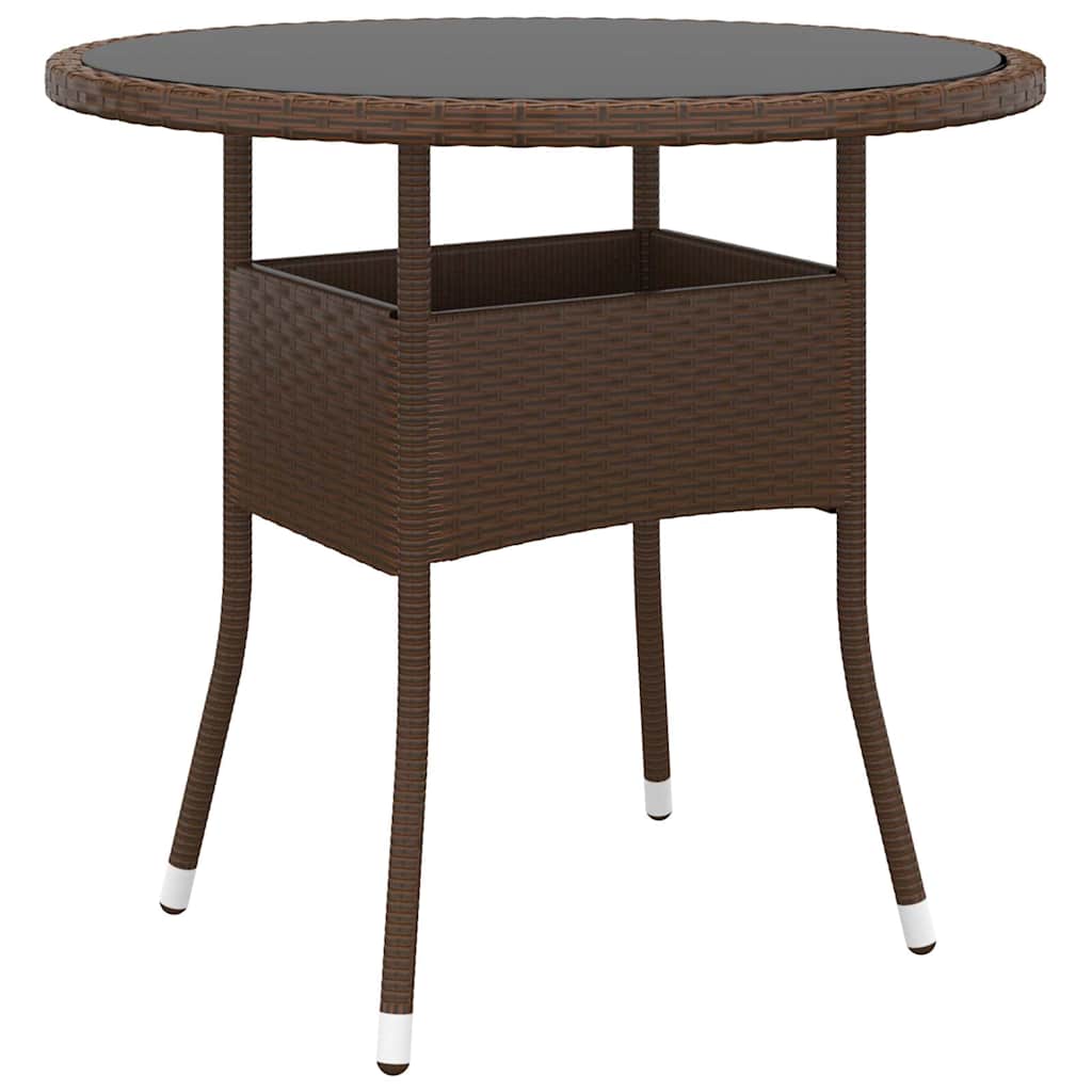 310605 vidaXL Garden Table Ø80x75 cm Tempered Glass and Poly Rattan Brown