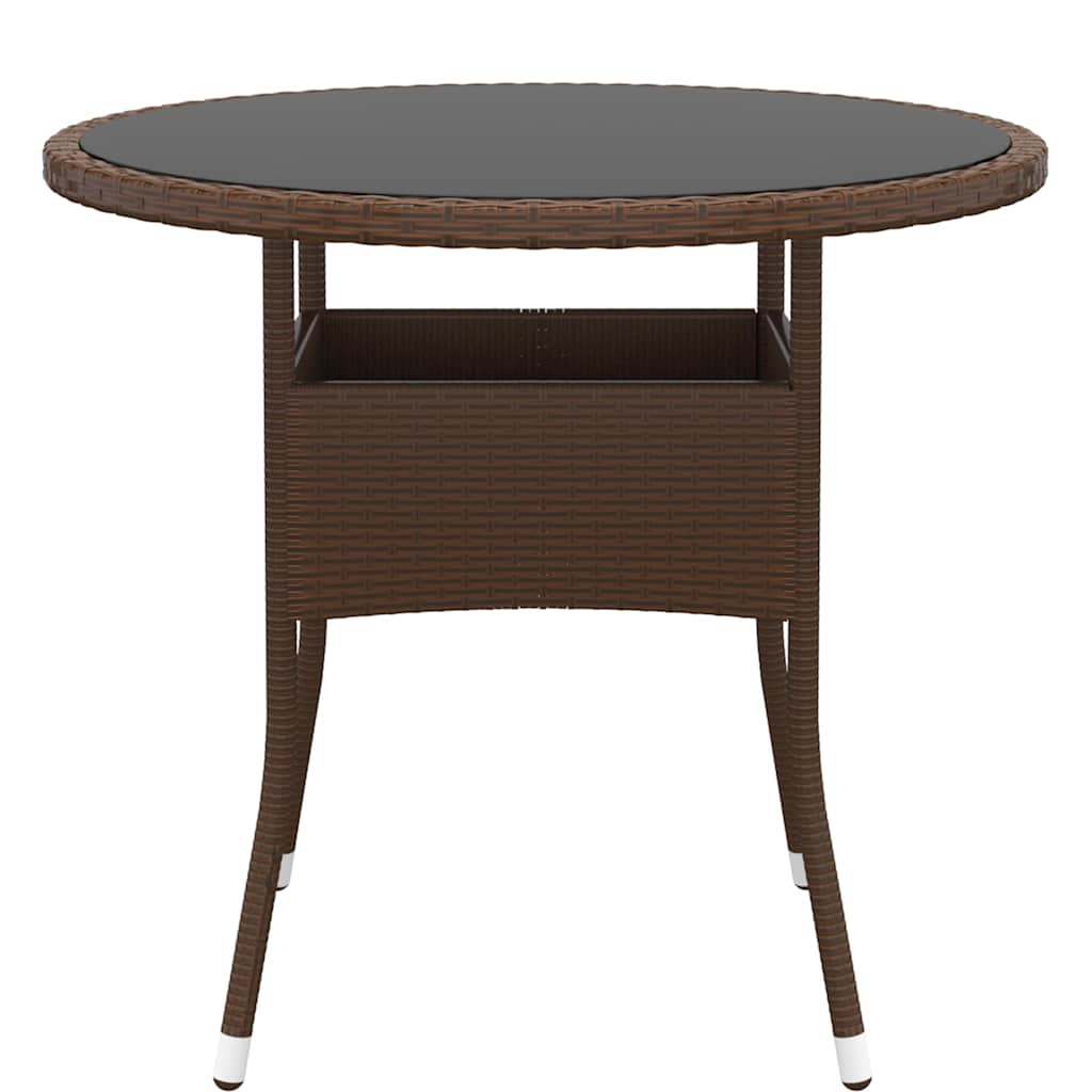 310605 vidaXL Garden Table Ø80x75 cm Tempered Glass and Poly Rattan Brown