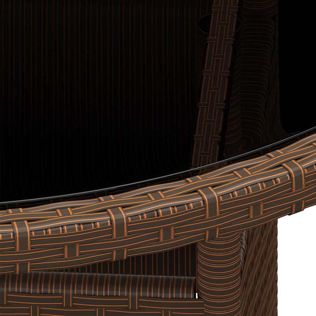 310605 vidaXL Garden Table Ø80x75 cm Tempered Glass and Poly Rattan Brown