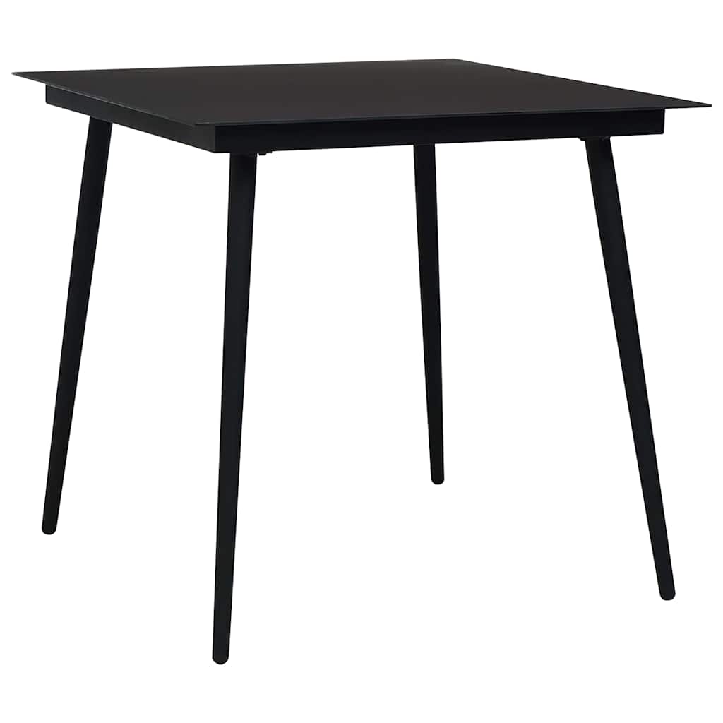 312157 vidaXL Garden Dining Table Black 80x80x74 cm Steel and Glass