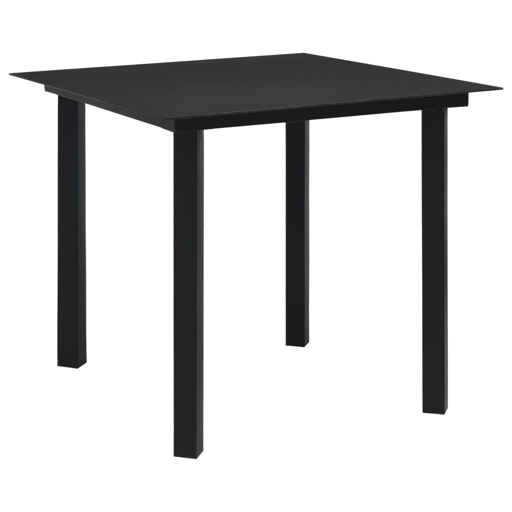 312161 vidaXL Garden Dining Table Black 80x80x74 cm Steel and Glass