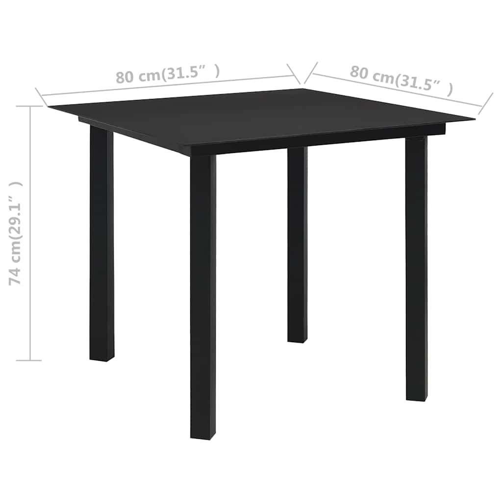 312161 vidaXL Garden Dining Table Black 80x80x74 cm Steel and Glass