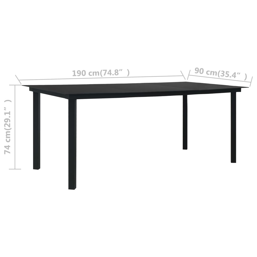 Garden Dining Table Black 190x90x74 cm Steel and Glass