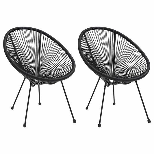 Moon Chair | Set of 2 | Black | Round PVC Rattan | Garden Chair | Round