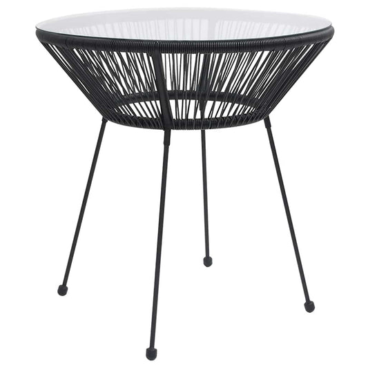 Garden Dining Table Black Ø70x74 cm Rattan and Glass