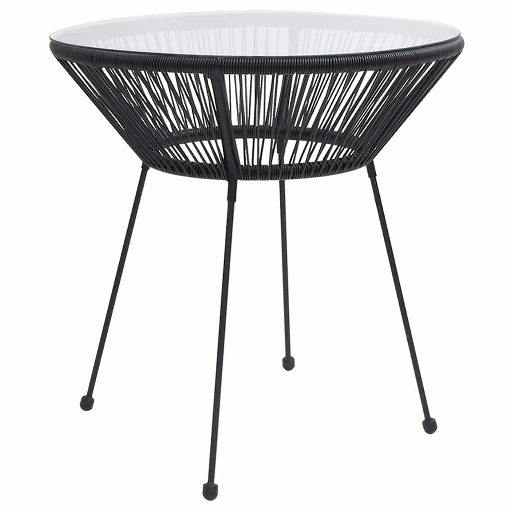 312165 vidaXL Garden Dining Table Black Ø70x74 cm Rattan and Glass