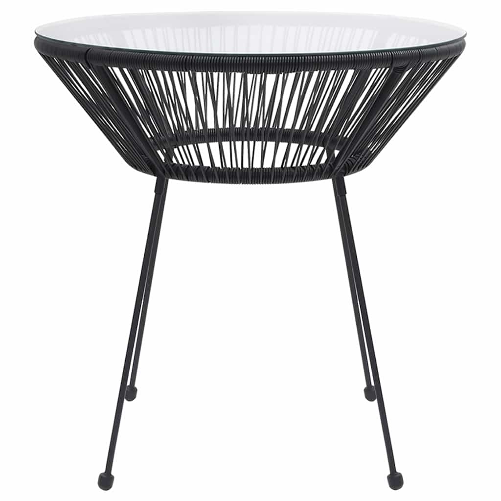 312165 vidaXL Garden Dining Table Black Ø70x74 cm Rattan and Glass