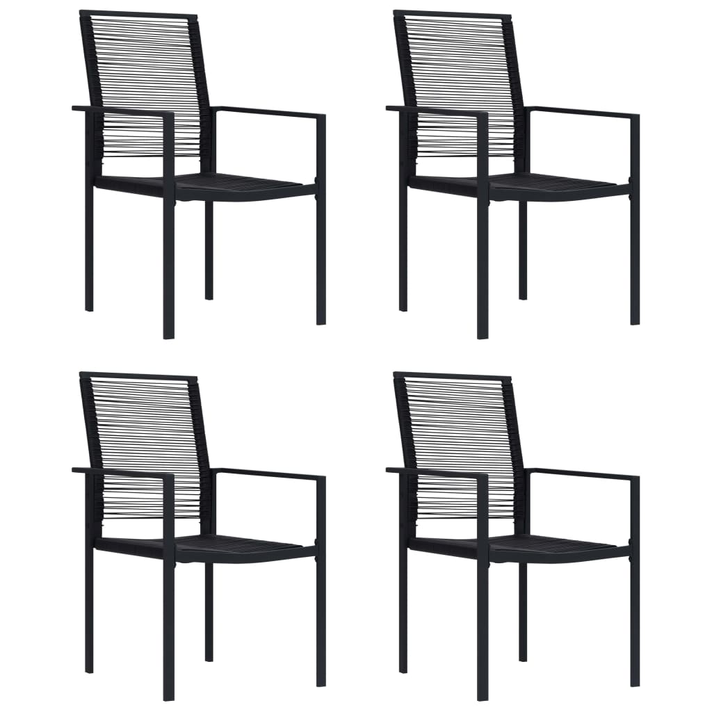 Garden Chair | Set of 4 | Black | PVC hollow rattan, powder-coated steel