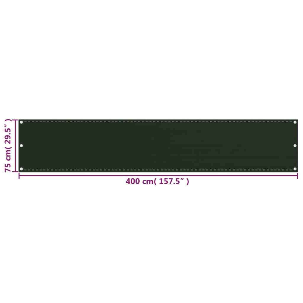 vidaXL Balcony Screen Dark Green 75x400 cm HDPE