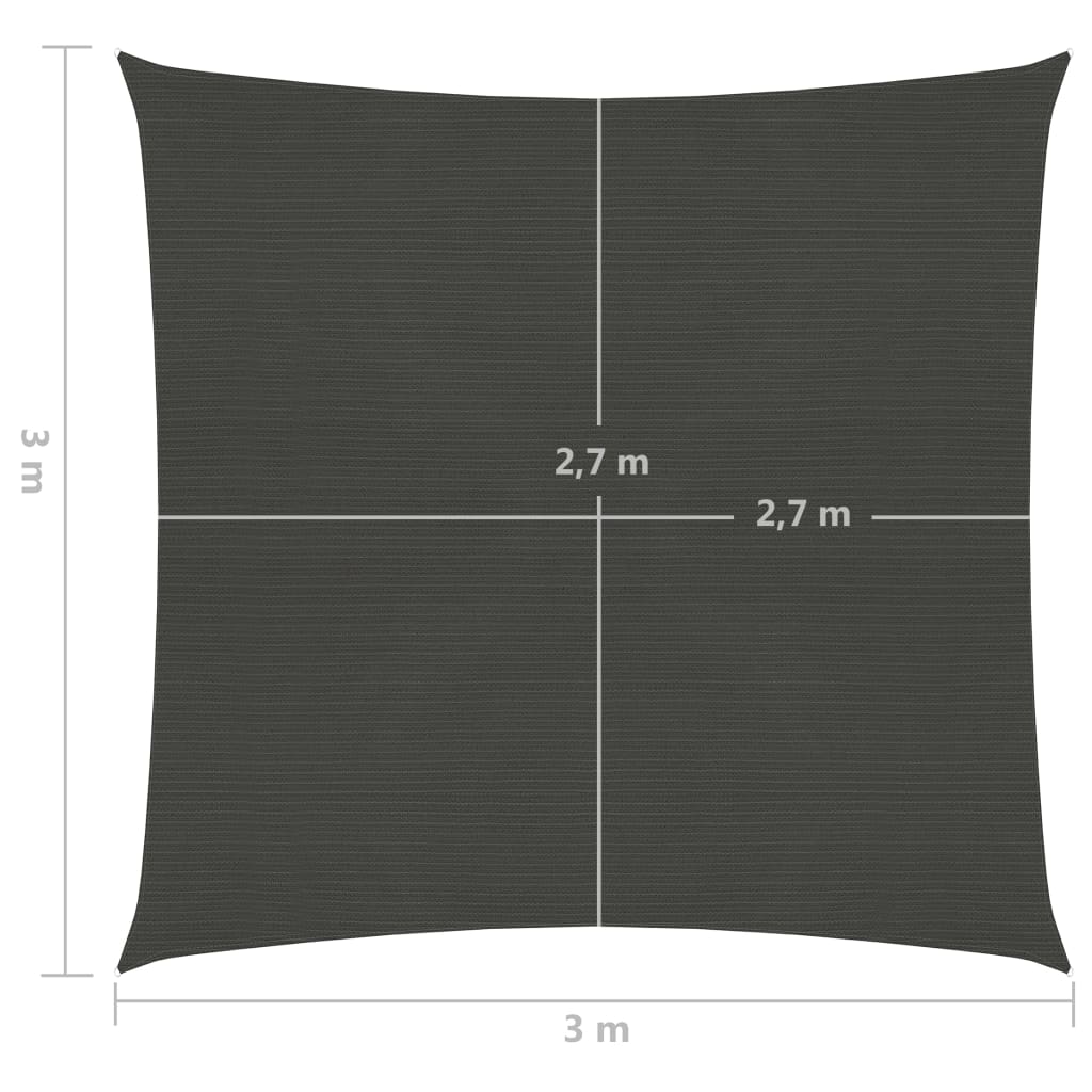 Voile d'ombrage 160 g/m² Anthracite 3x3 m PEHD