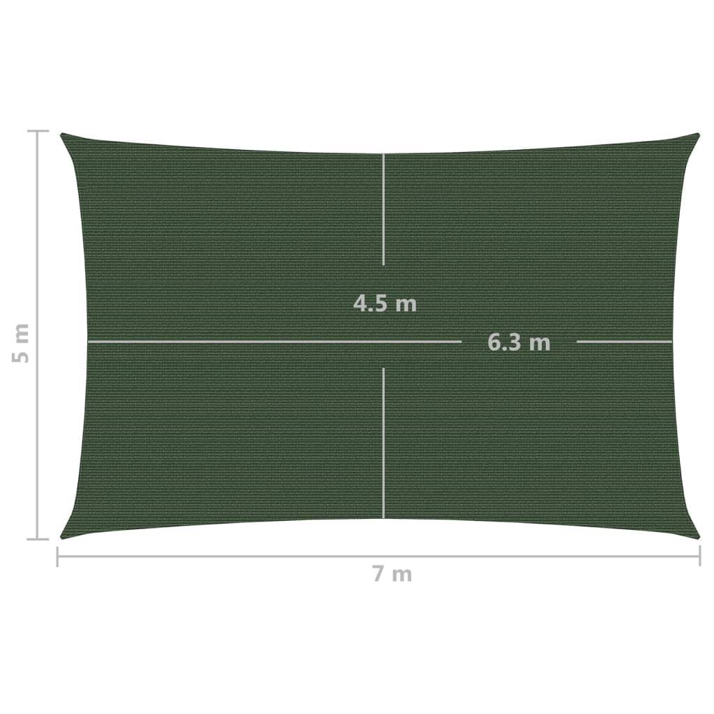 vidaXL Sunshade Sail 160 g/m² Dark Green 5x7 m HDPE