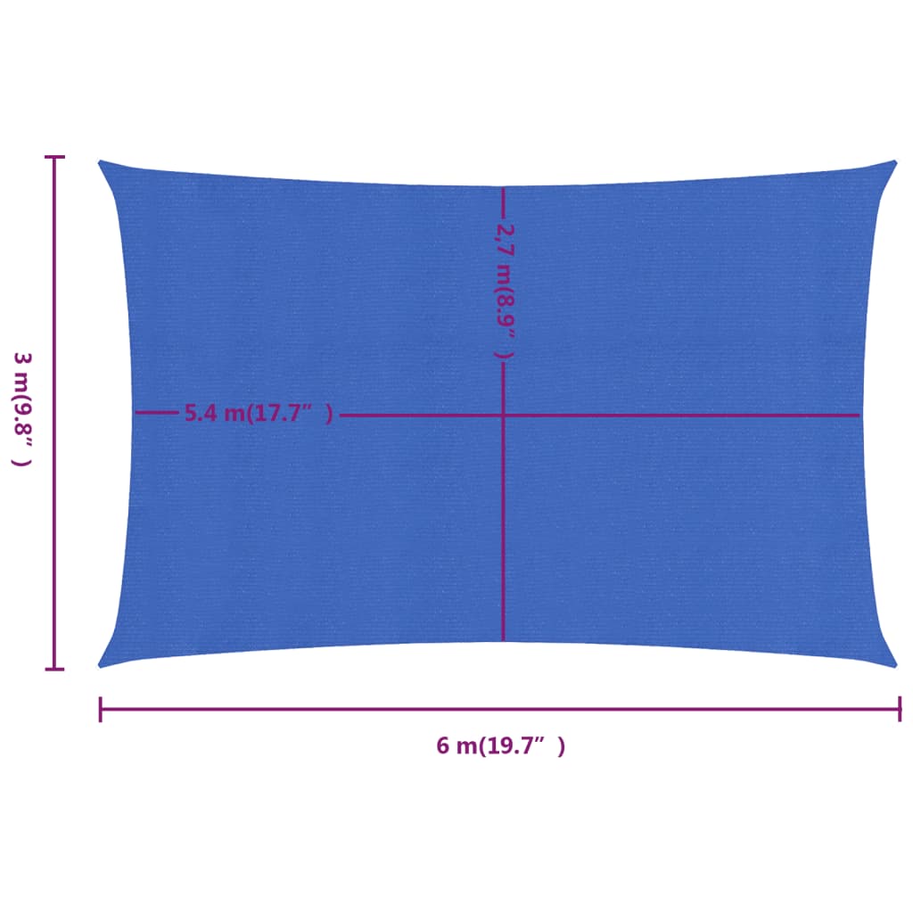 vidaXL Sunshade Sail 160 g/m² Rectangular Blue 3x6 m HDPE