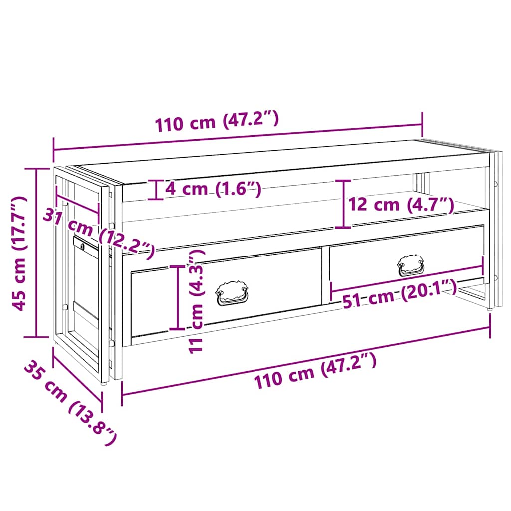 321551 vidaXL TV Cabinet 120x35x45 cm Solid Wood with Honey Finish