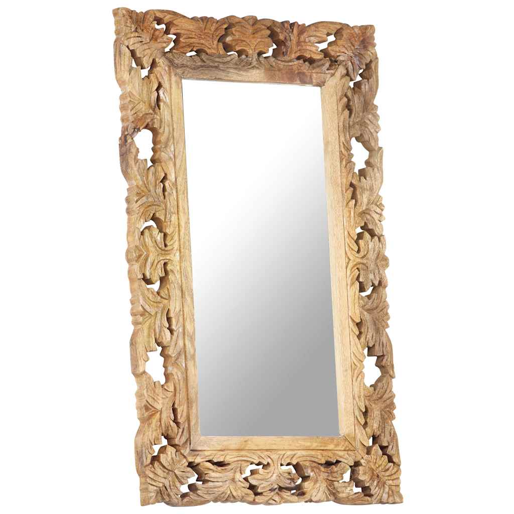321639 vidaXL Hand Carved Mirror Brown 80x50 cm Solid Mango Wood