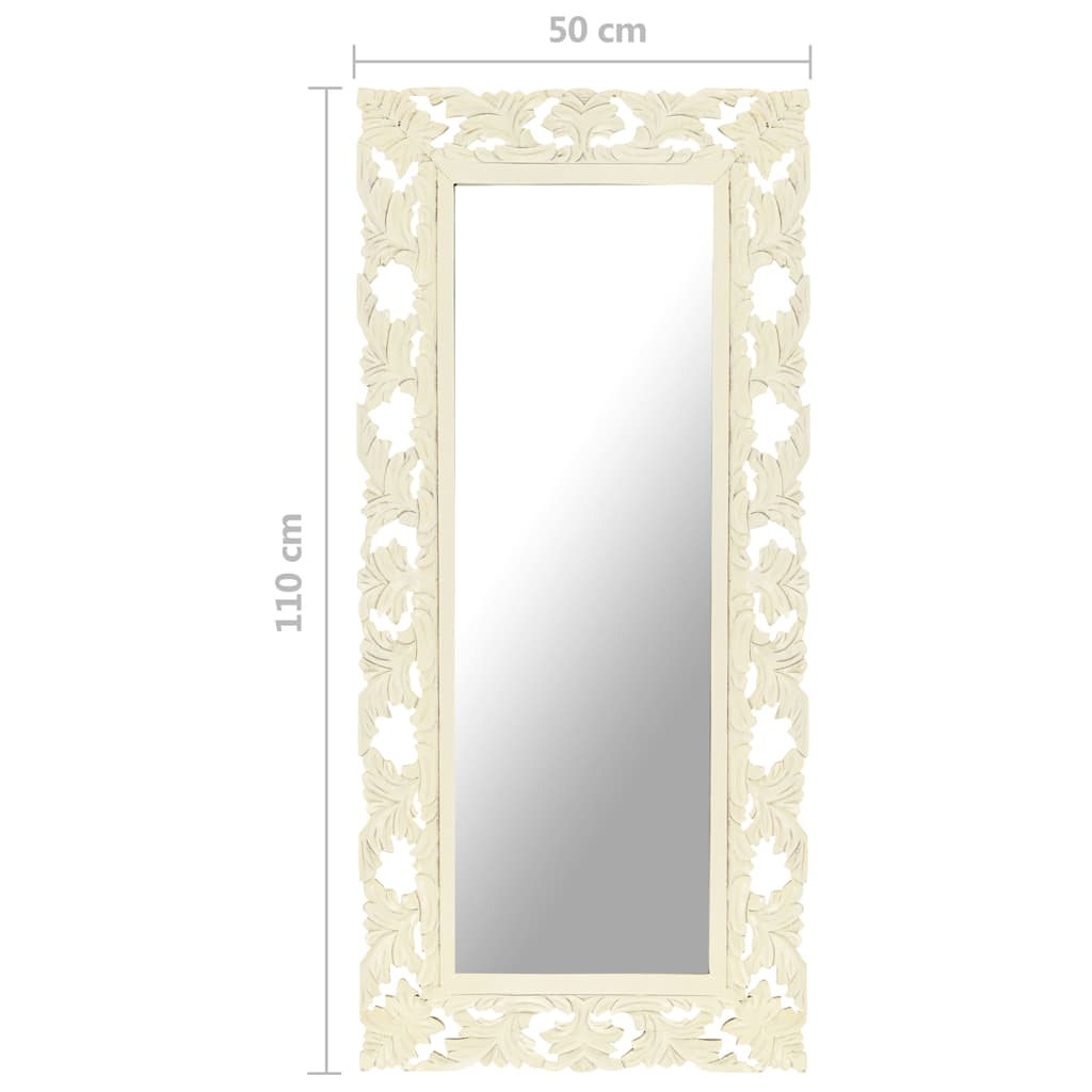 Mirror | White | Solid Mango Wood | 110 x 50 cm | Decorative Inlays
