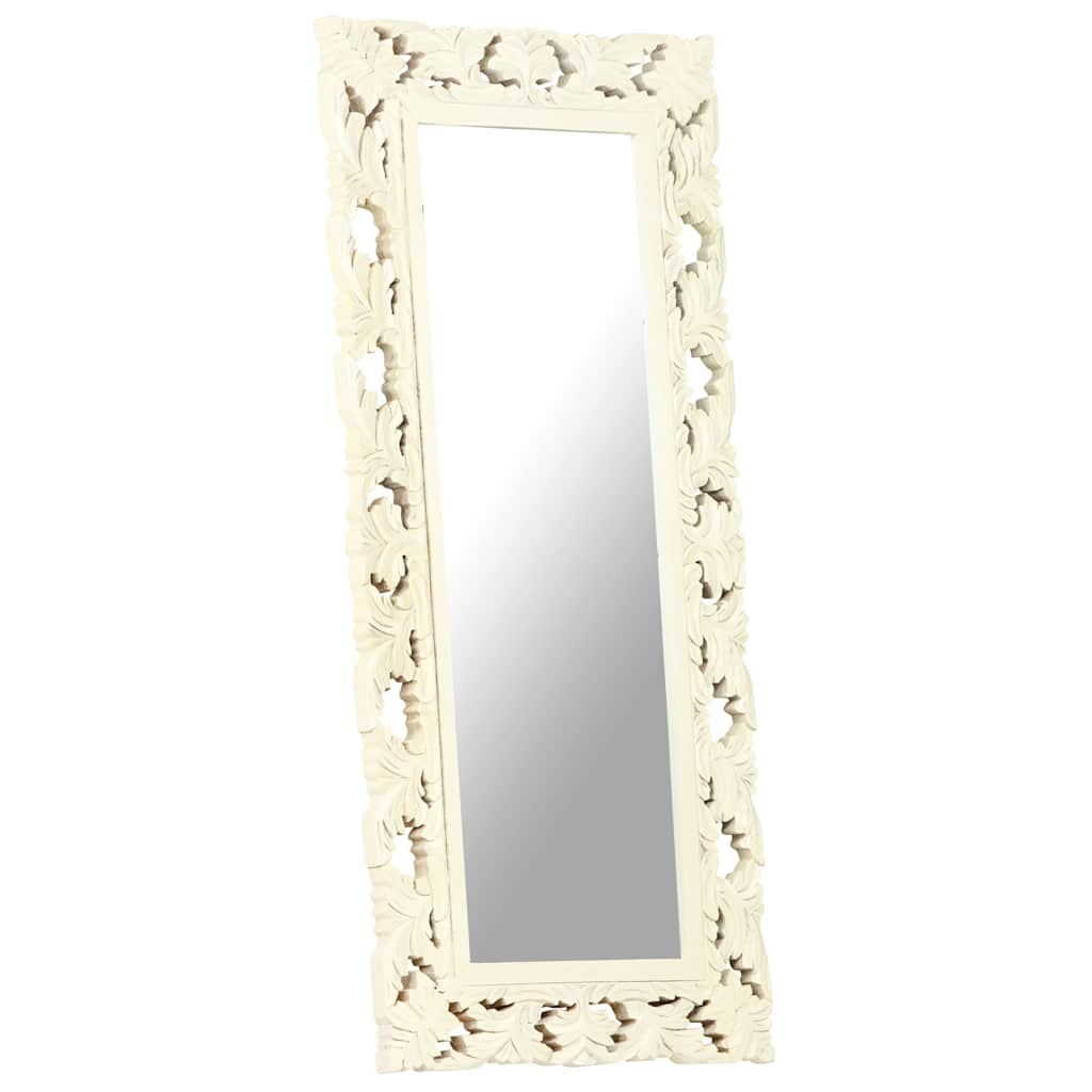 Mirror | White | Solid Mango Wood | 110 x 50 cm | Decorative Inlays