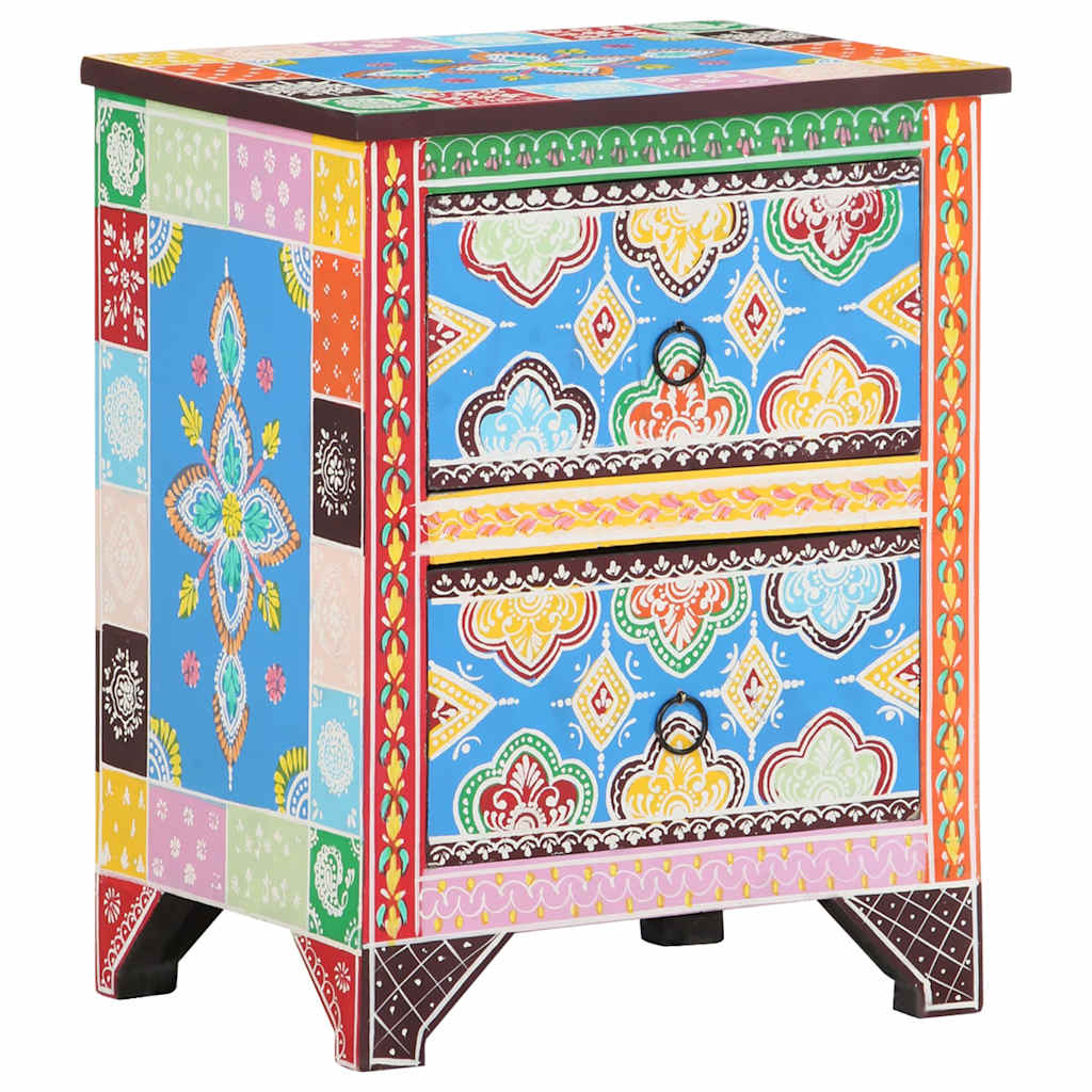 321666 vidaXL Hand Painted Bedside Cabinet 40x30x50 cm Solid Mango Wood