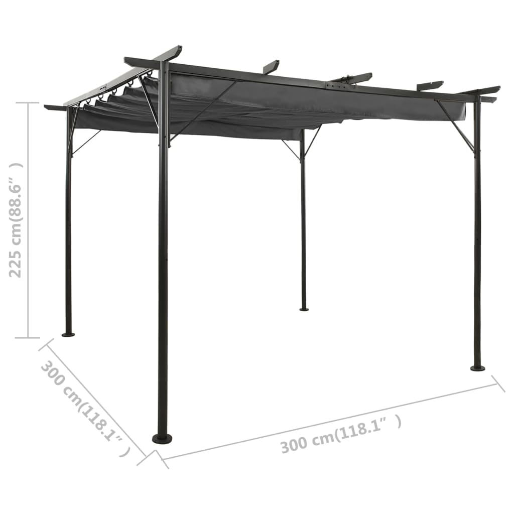 vidaXL Pergola with Retractable Roof Anthracite 3x3 m Steel 180 g/m²