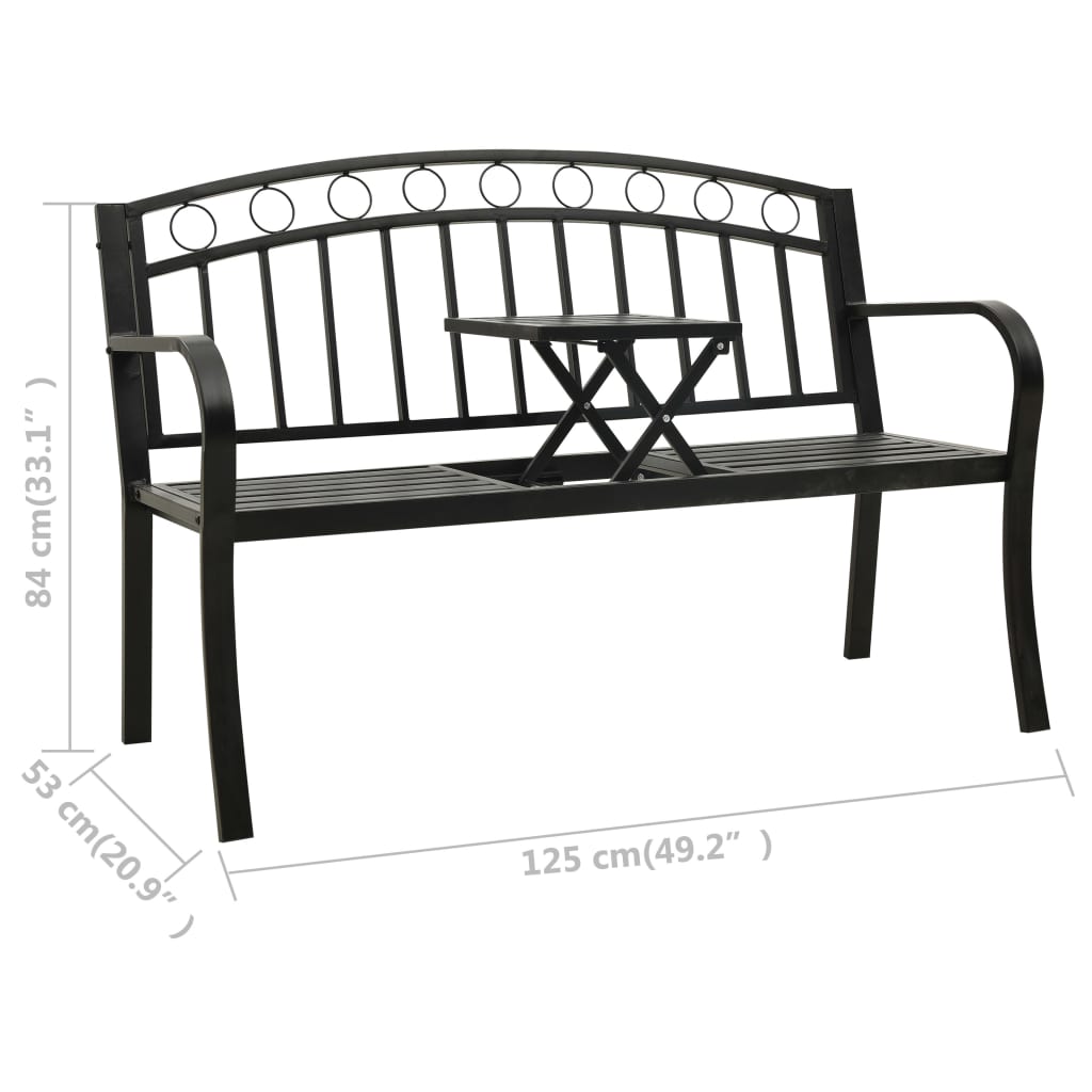 vidaXL Garden Bench with a Table 125 cm Steel Black