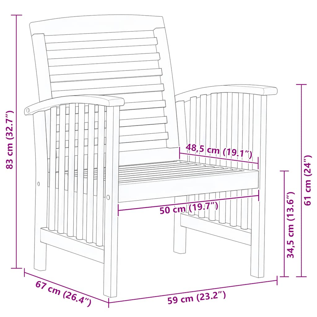 Garden Chair | Set of 2 | Natural wood | Solid acacia wood | Standard