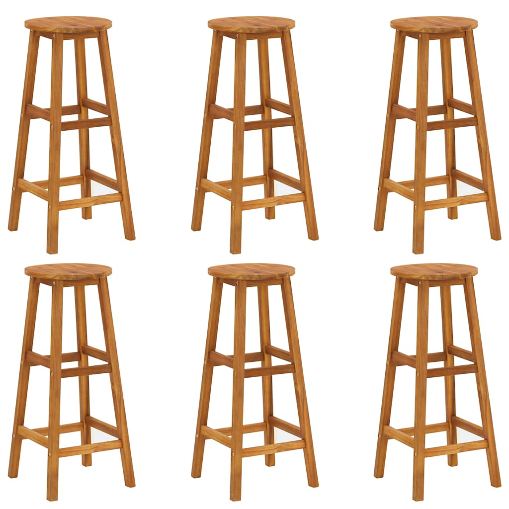 Bar Stool | Set of 6 | Solid acacia wood | Standard | Footrest
