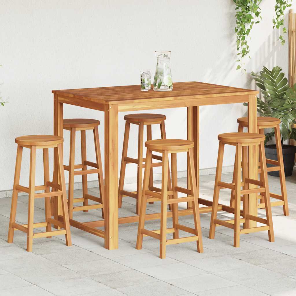 Bar Stool | Set of 6 | Solid acacia wood | Standard | Footrest
