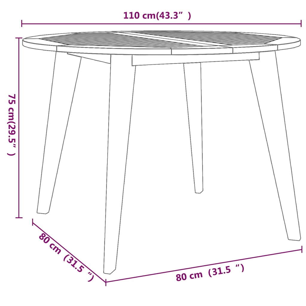 310301 vidaXL Garden Table Ø110x75 cm Solid Wood Acacia