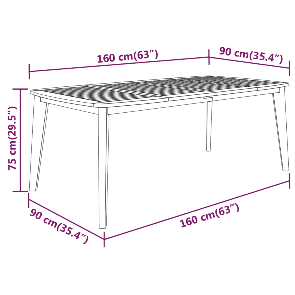 vidaXL Garden Table 160x90x75 cm Solid Wood Acacia