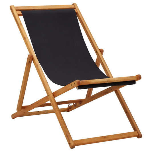Folding Chair Eucalyptus Wood and Fabric Black
